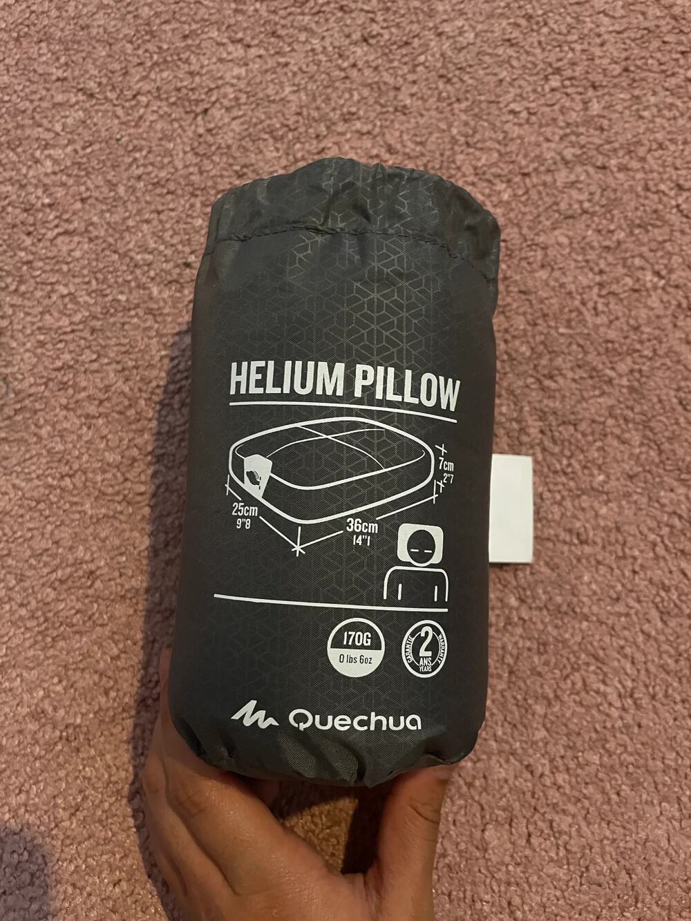 Quechua Grey Inflatable Travel Pillow Lightweight Camping & Travel